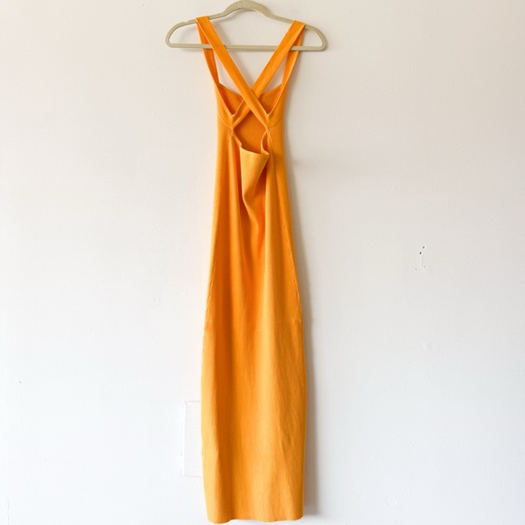 Zara Ribbed Knit Orange Midi Dress Size Medium - Picture 5 of 9